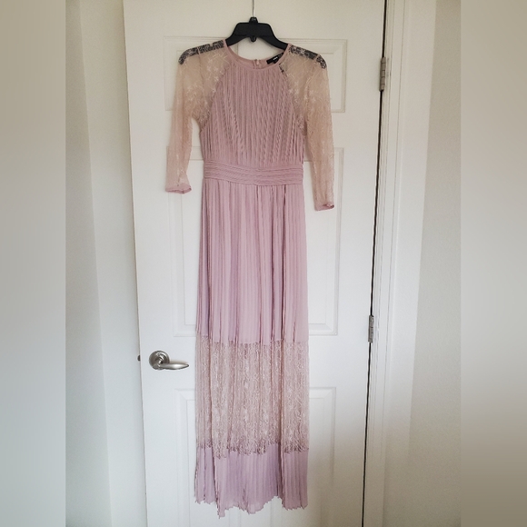ASOS TFNC Light Blush Floor Length Pleated Lace Dress bridesmaid - Picture 2 of 9